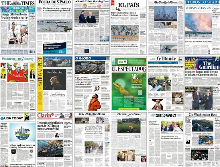 Climate news front pages